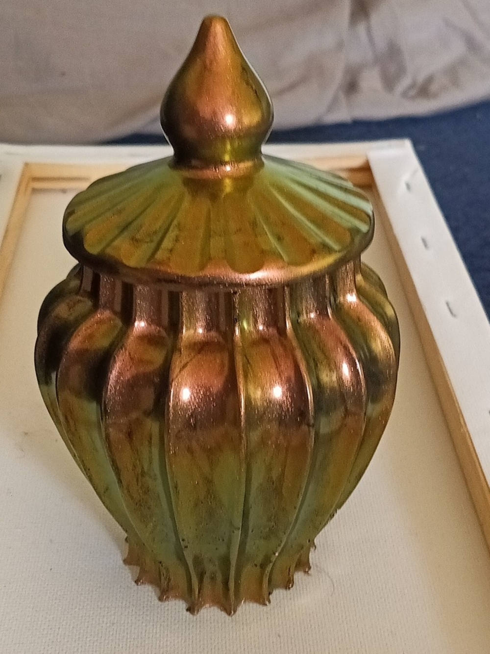 Iridescent Bronze-Green Decorative Jar with Lid - Home Accents